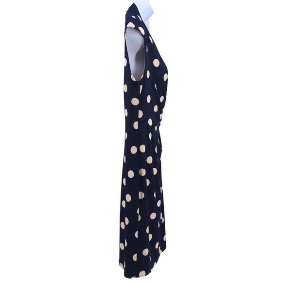 Eliza J Navy Polka Dot Dress Sz 8 Retro Cocktail Party Office Wrap Style - Picture 9 of 10